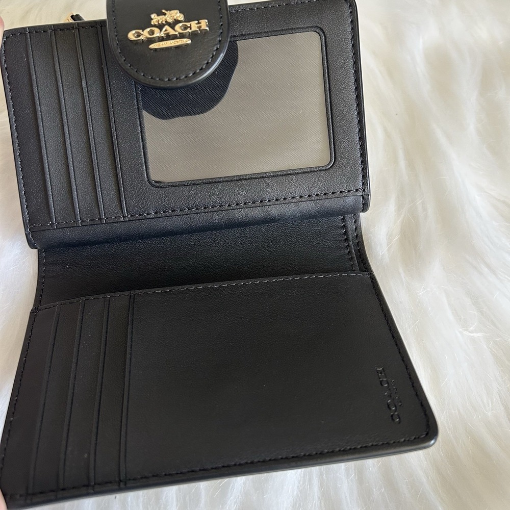 Coach Medium Corner Zip Brown Black Signature Canvas Leather Wallet Excellent - Picture 3 of 6
